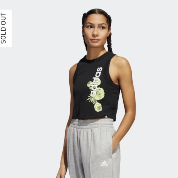 Adidas SuperHer Floral Graphic Crop Muscle Tank Top - Picture 2 of 8